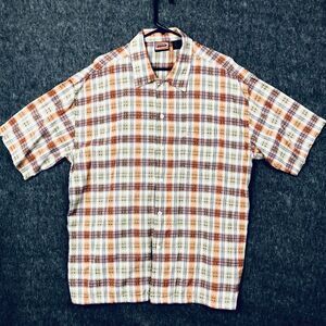 ZONZ Plaid Shirt Mens L Short Sleeve Button Up Orange Red Cotton Casual Skater